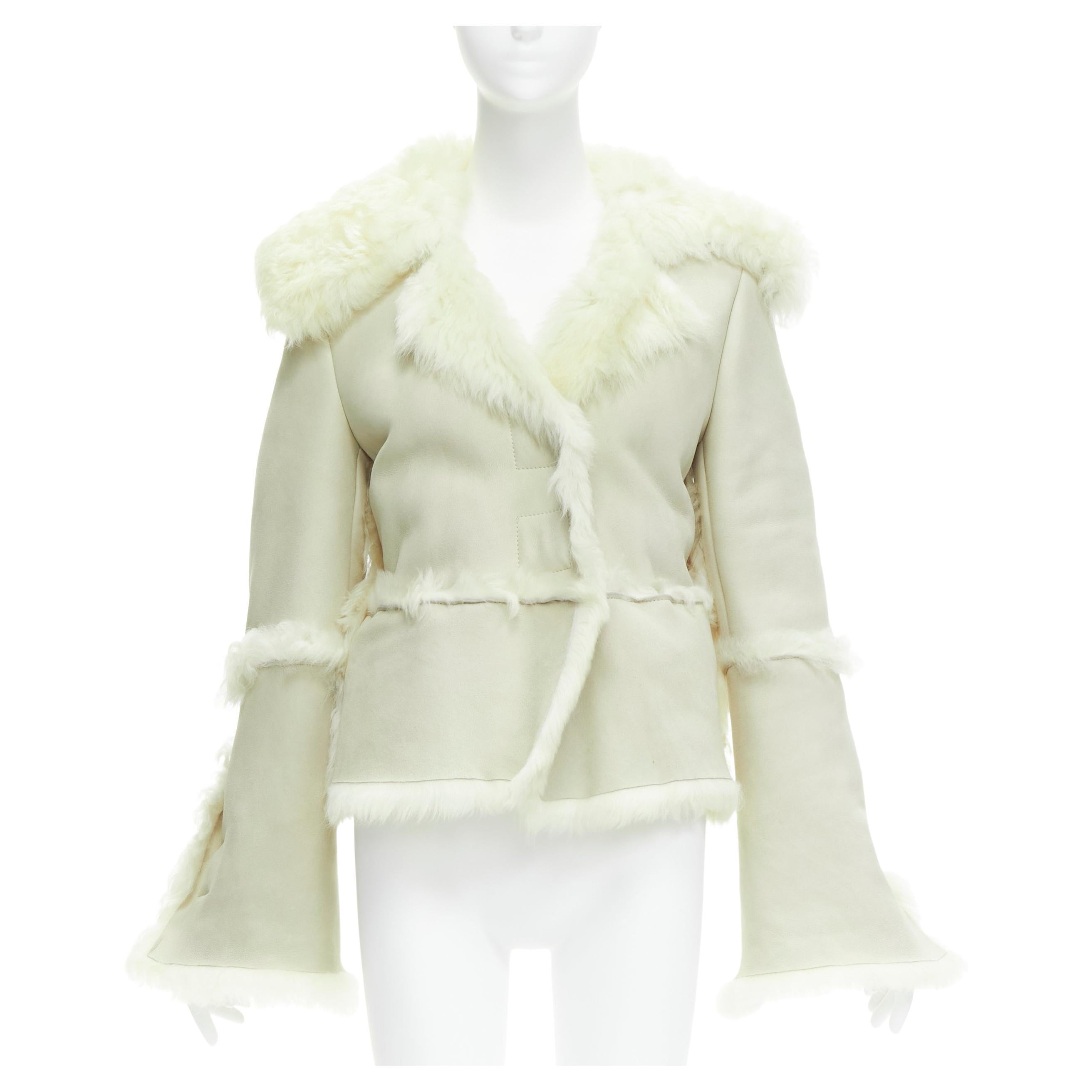 GUCCI Tom Ford cream shearling fur lined suede flared sleeve coat IT38 XS For Sale