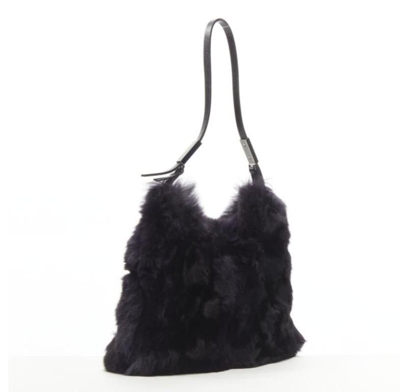 Nero GUCCI TOM FORD borsa con manico superiore in pelliccia viola scuro e fibbia in pelle argentata