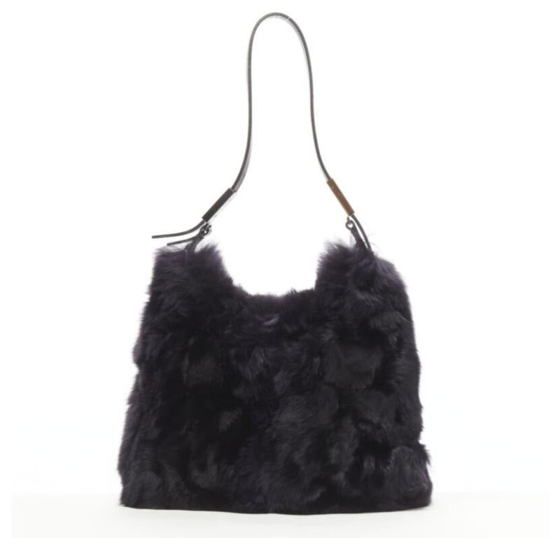 Donna GUCCI TOM FORD borsa con manico superiore in pelliccia viola scuro e fibbia in pelle argentata