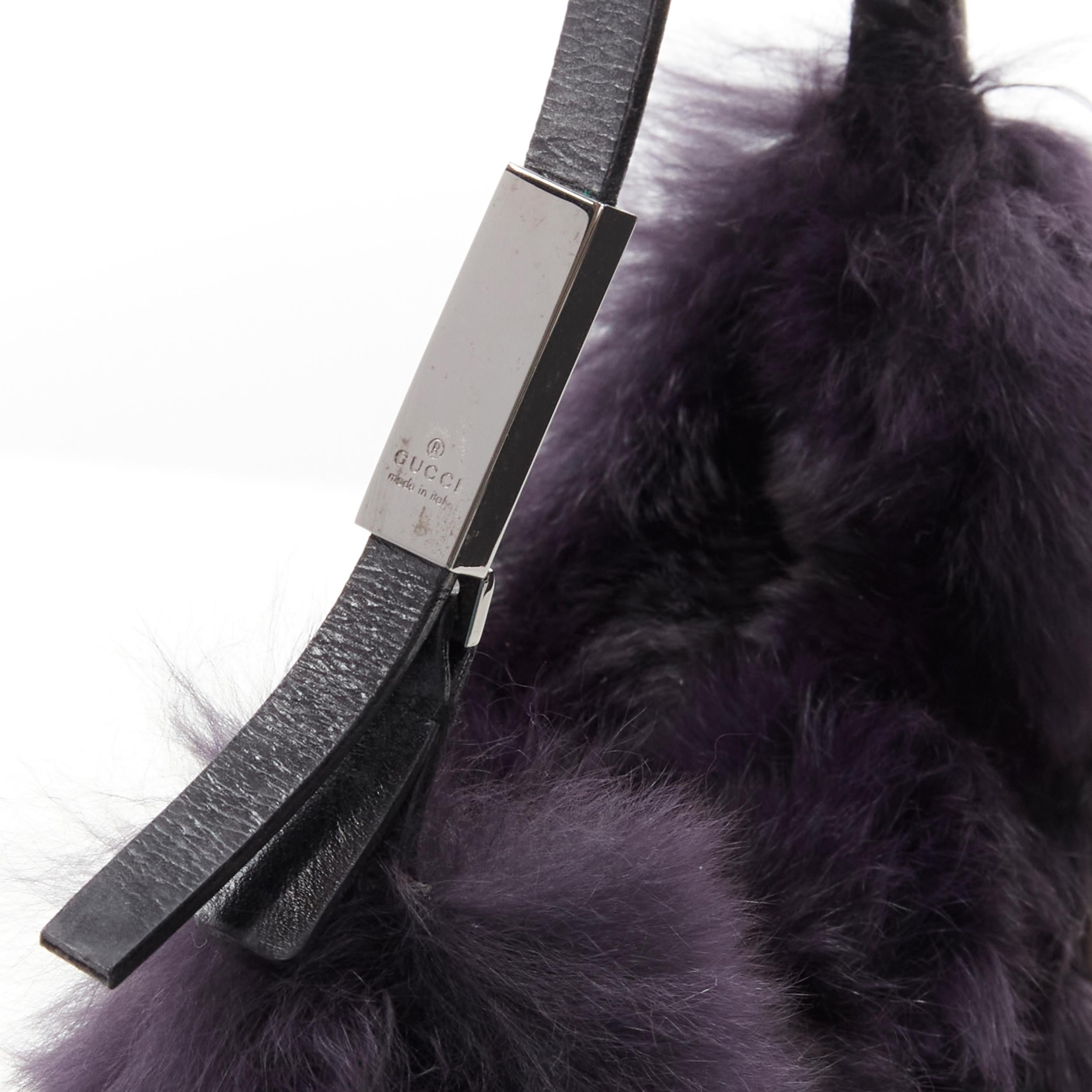 GUCCI TOM FORD dark purple fur silver buckle leather strap top handle bag For Sale 3