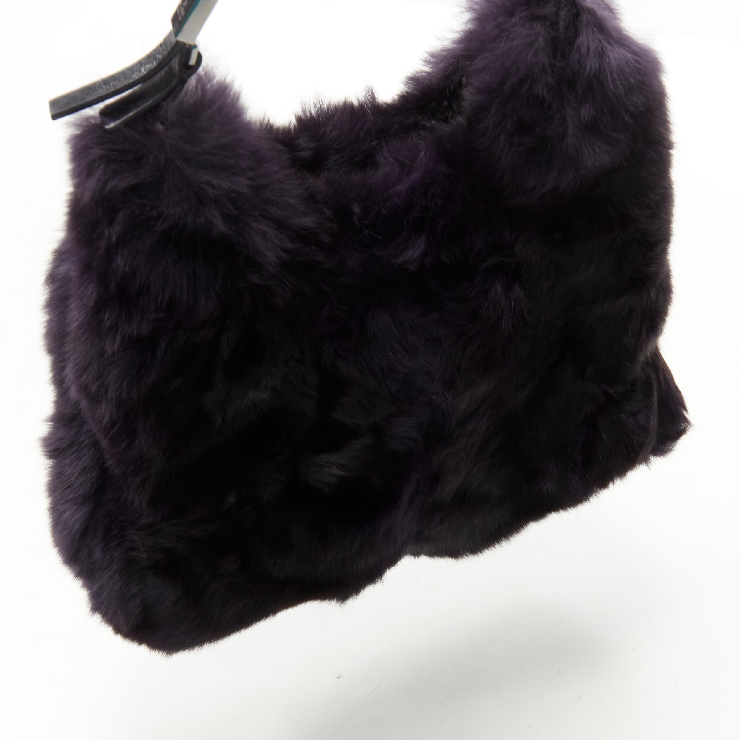 GUCCI TOM FORD dark purple fur silver buckle leather strap top handle bag For Sale 4