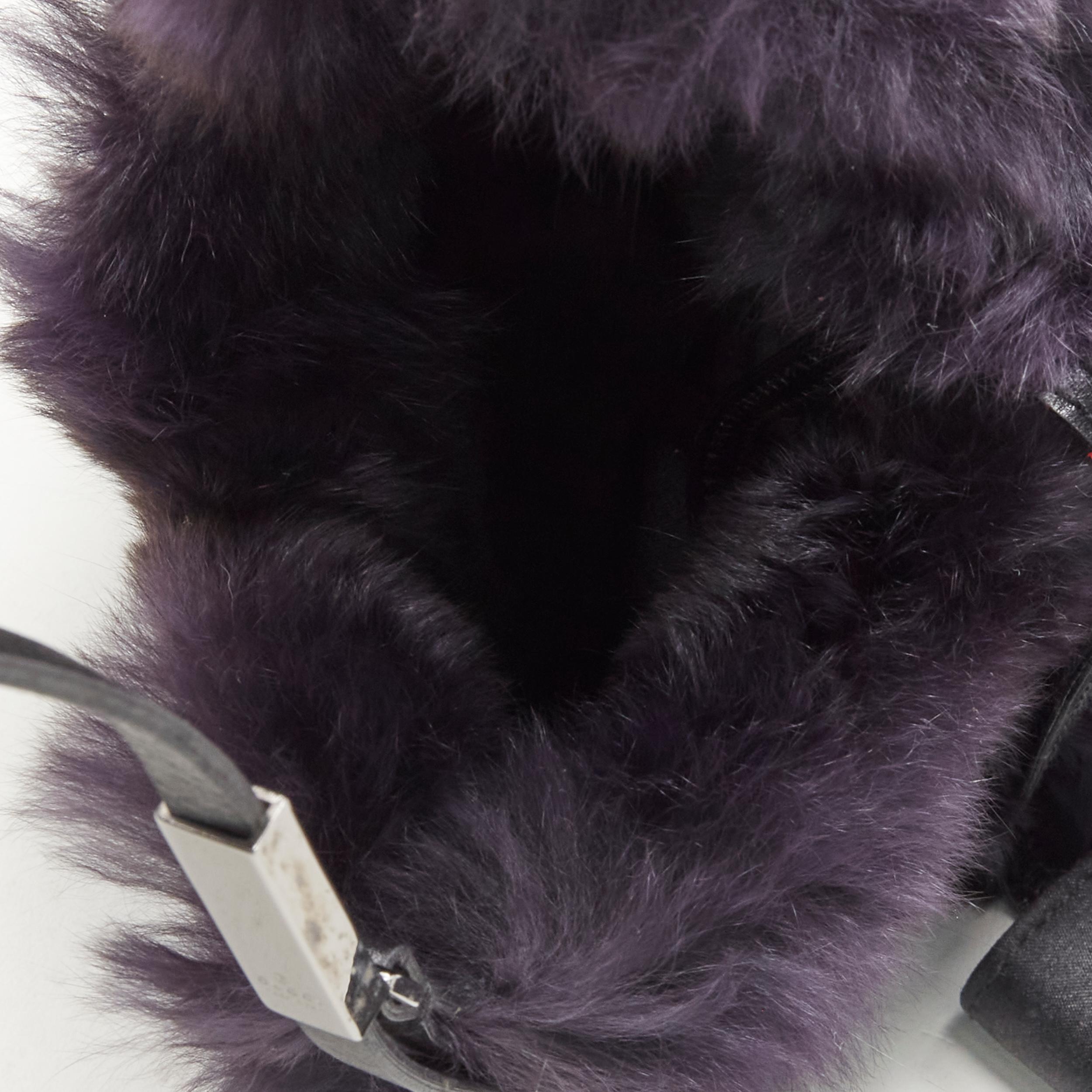 GUCCI TOM FORD dark purple fur silver buckle leather strap top handle bag For Sale 5