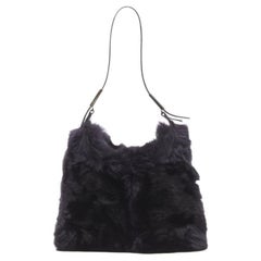 GUCCI TOM FORD dark purple fur silver buckle leather strap top handle bag