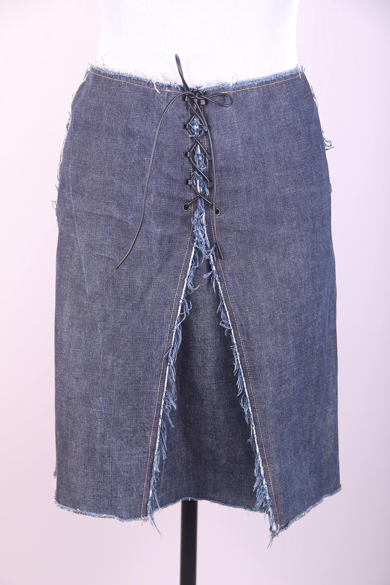 Gucci Tom Ford Rock aus Denim-Fransen und Spitze, Denim im Angebot 5