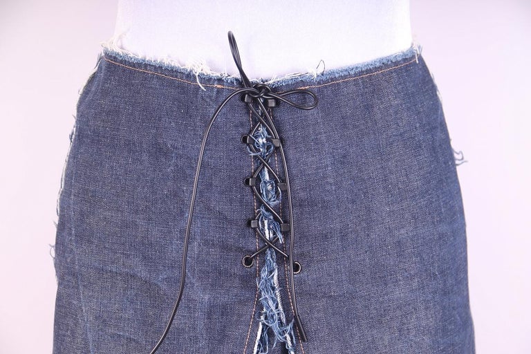 Gucci Tom Ford denim fringe lace skirt, denim For Sale at 1stDibs