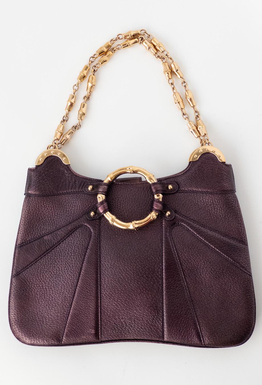 Gucci Tom Ford Era 2004 Limited Edition AD Era Bag Bamboo Chain Metallic In Fair Condition For Sale In Melbourne, VIC