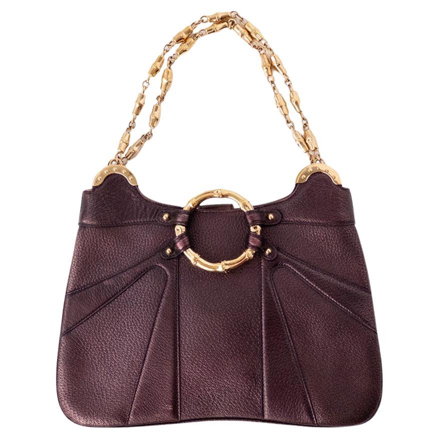 Gucci Tom Ford Era 2004 Limited Edition AD Era Bag Bamboo Chain Metallic For Sale
