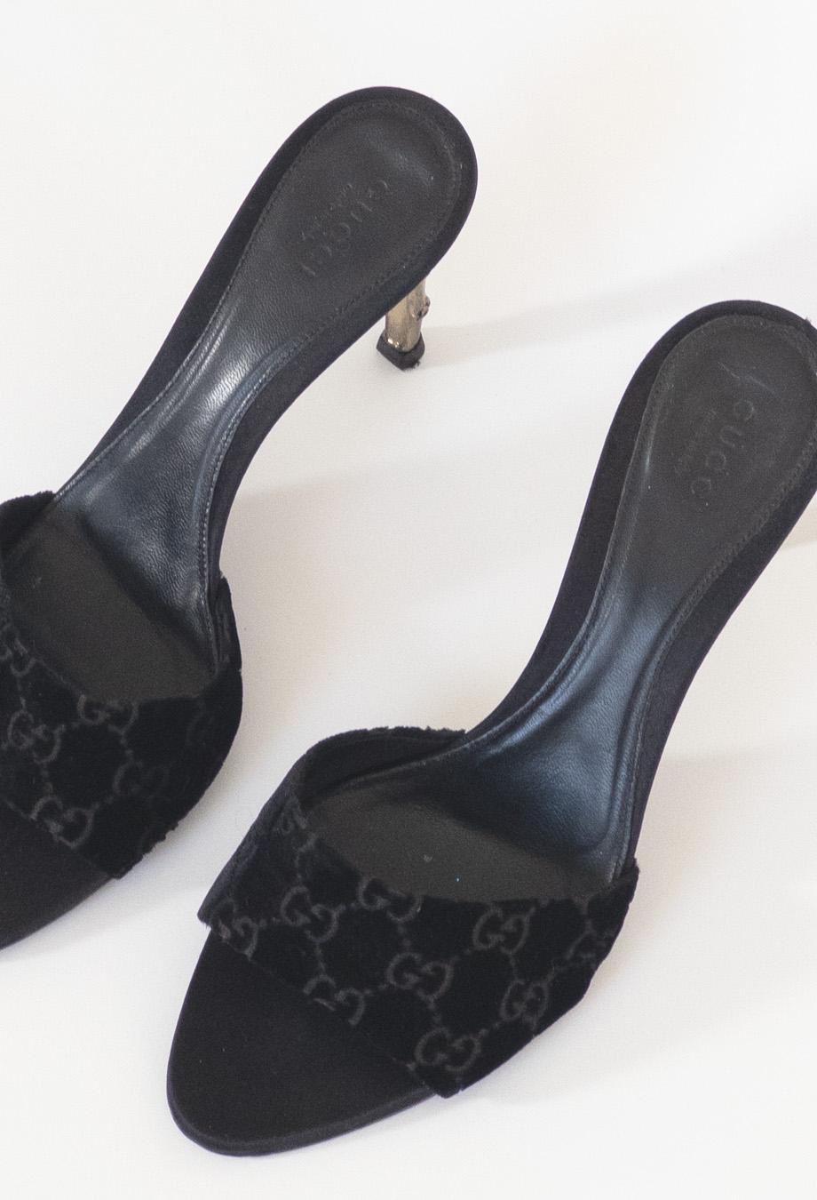 Black Gucci Tom Ford Era 2004 Velvet GG Monogram Heels For Sale
