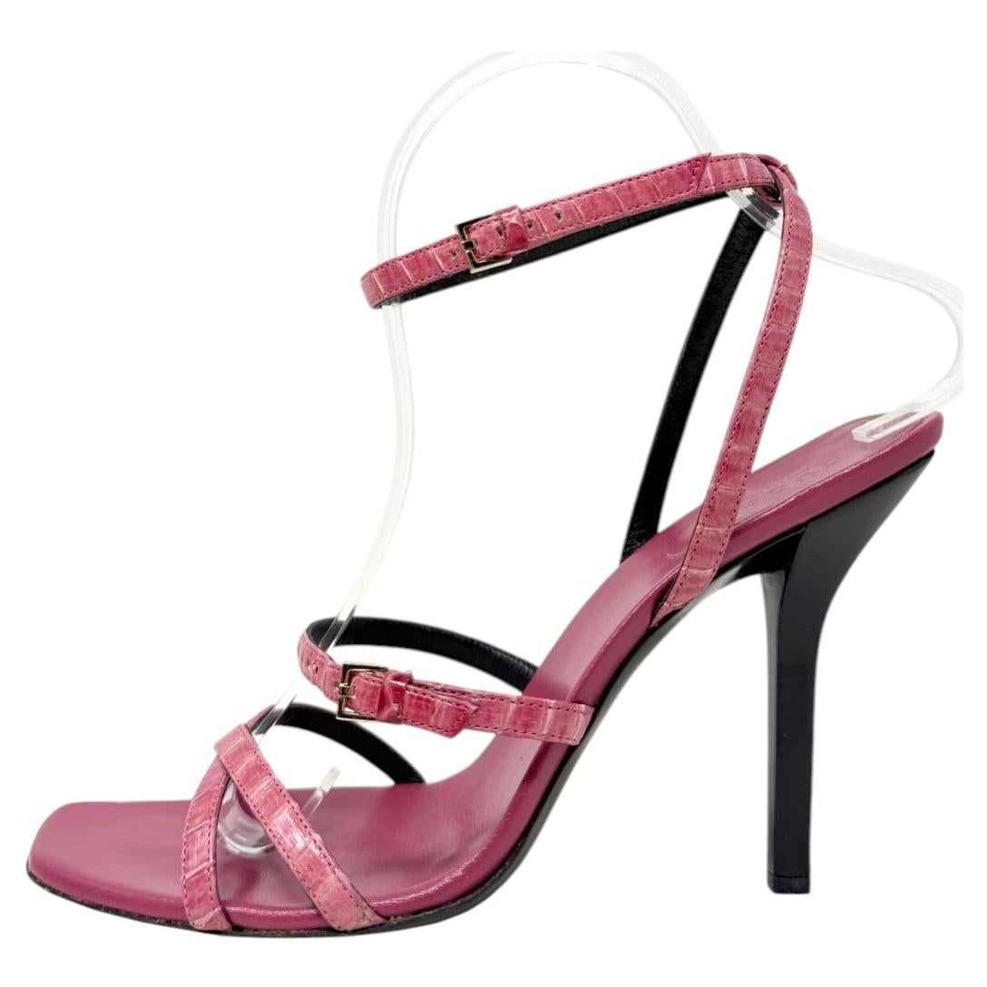 Louis Vuitton 2000s Fuchsia Satin Pumps With Textured Gold Heels
