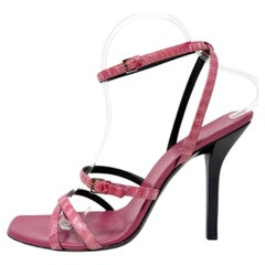 Gucci Tom Ford Era Pink Embossed Leather Stiletto Sandals 37.5 Y2K