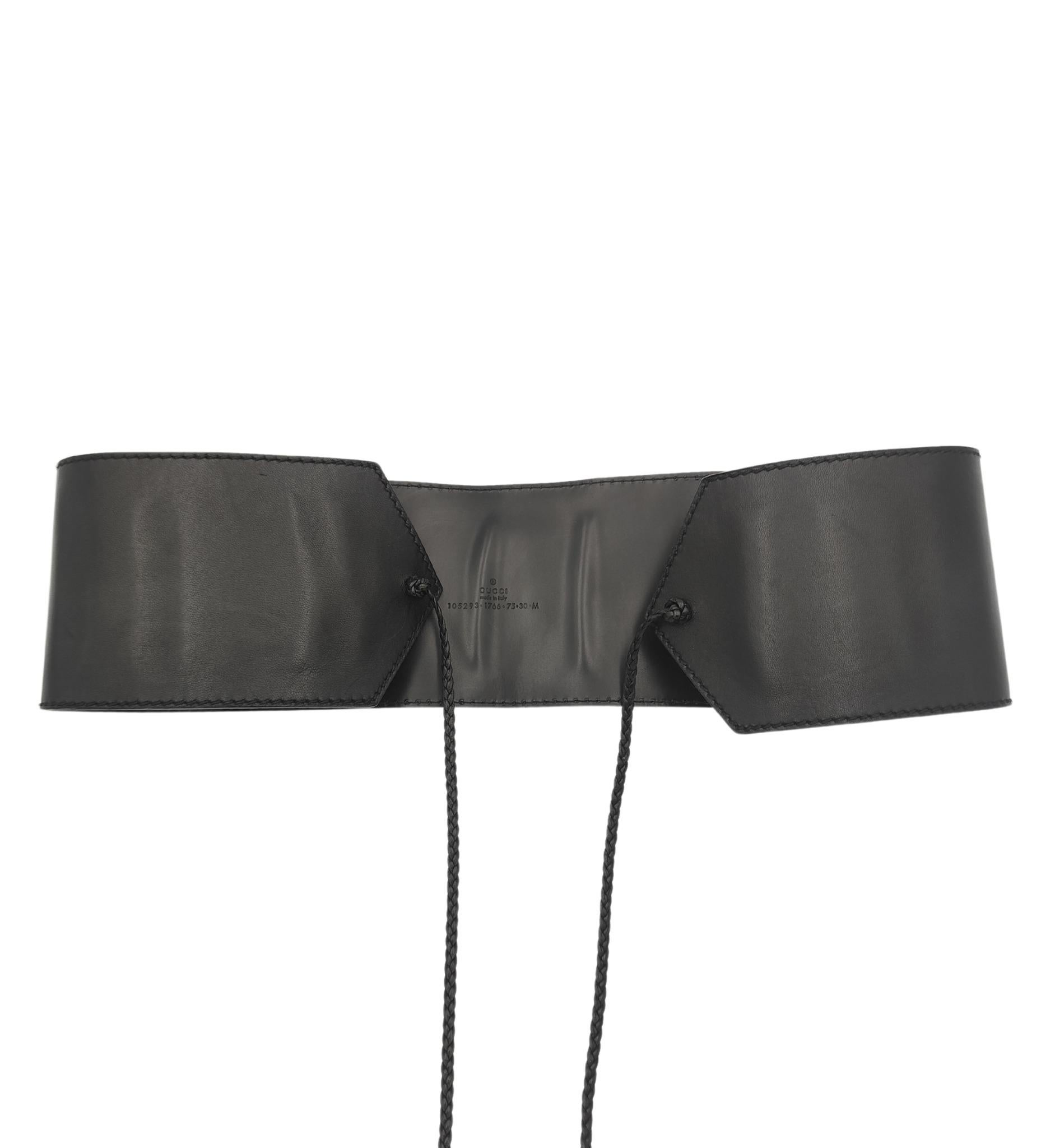 Gucci Tom Ford F/W 2002 black leather wide obi belt For Sale 2