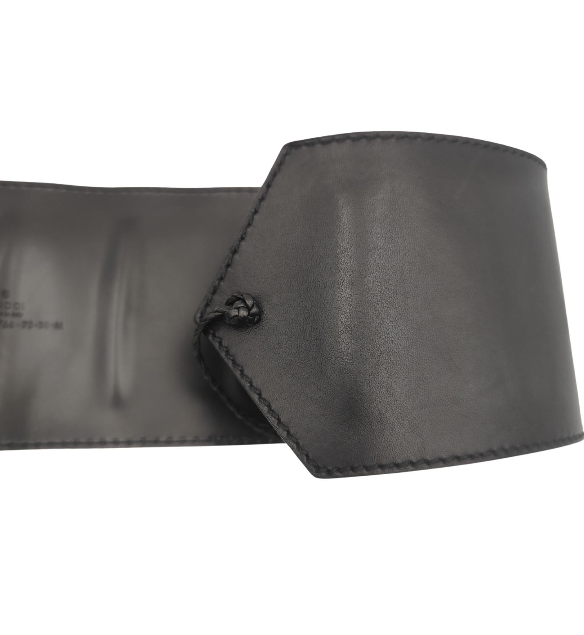 Gucci Tom Ford F/W 2002 black leather wide obi belt For Sale 3