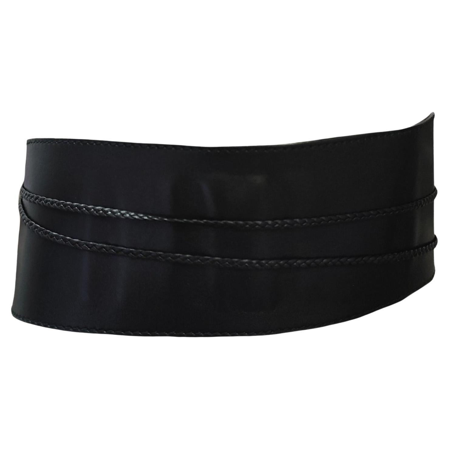 Gucci Tom Ford F/W 2002 black leather wide obi belt For Sale