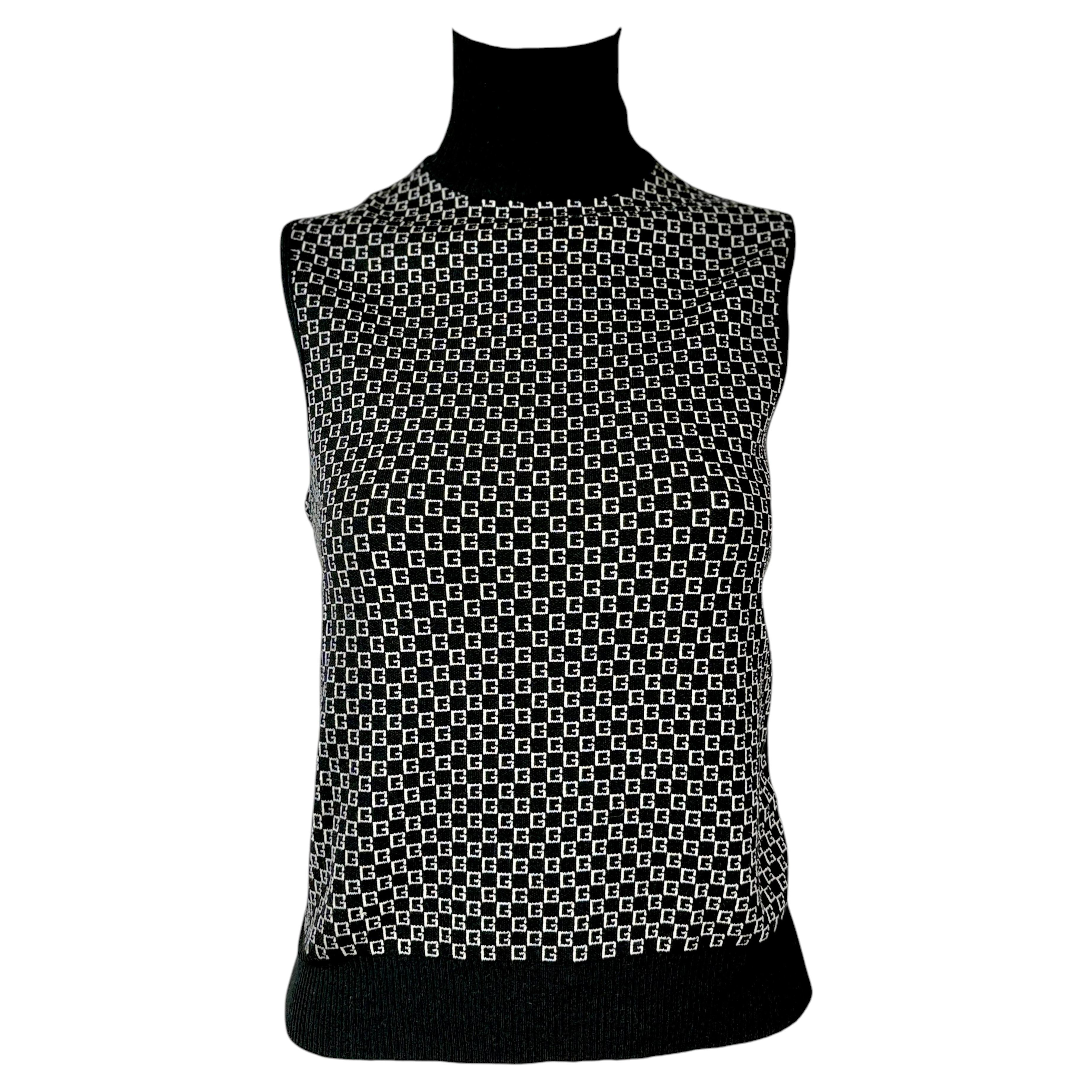 Gucci Tom Ford Autunno 2000 GG top nero a maglia in vendita