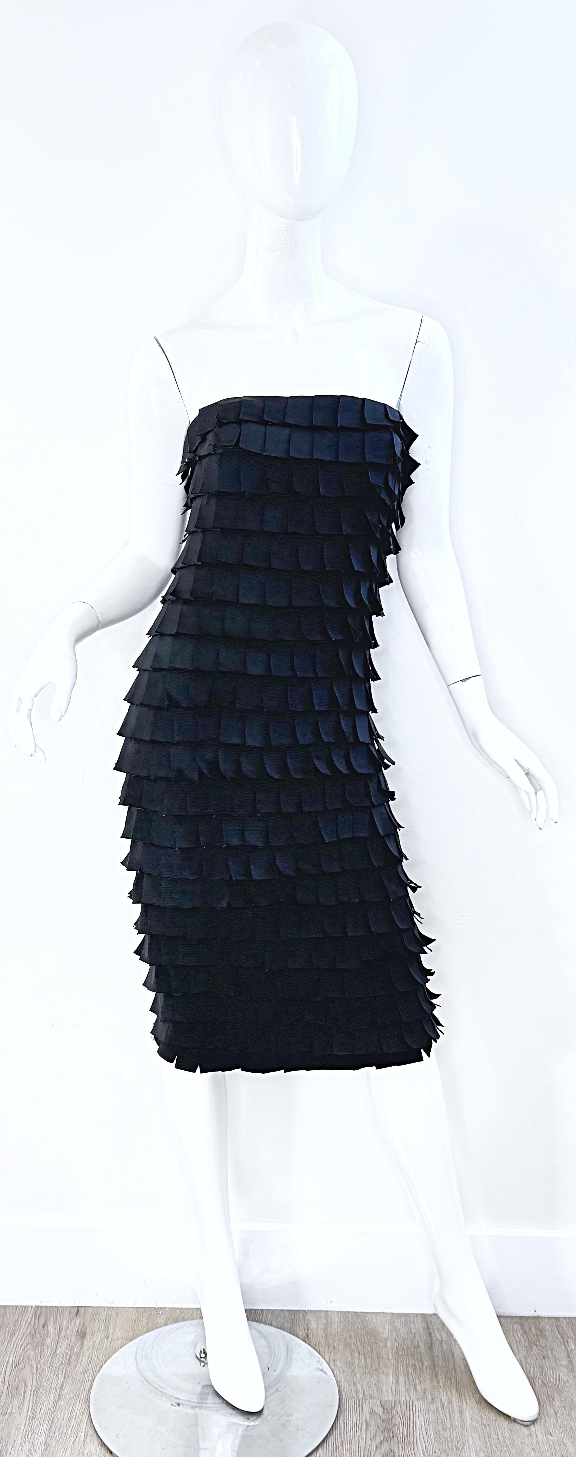 Gucci Tom Ford Otoño 2001 Talla 38 / 2 Pasarela Seda Negra Vestido Post - It Sin Tirantes en venta 12