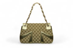 Gucci Tom Ford GG Canvas Dragon Shoulder Bag  Metallic Gold Leather & Chain