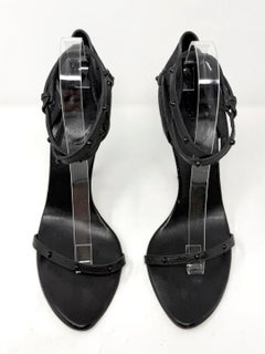 Gucci Tom Ford GG Monogram Ankle Strap Sandals Studded Heels Black 10 B