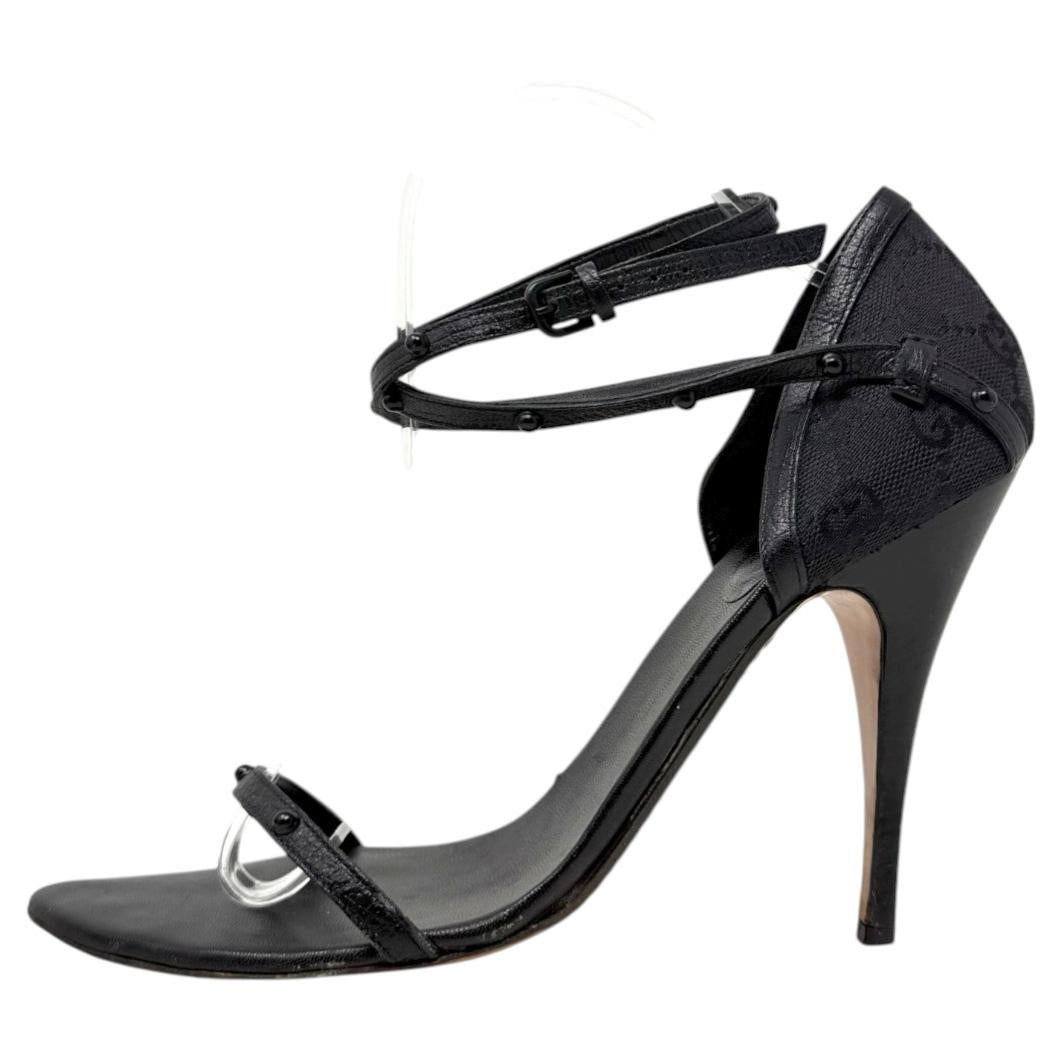 Sandales à bride cheville Gucci Tom Ford, motif GG, talons cloutés, noires, taille 10 B