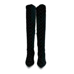Gucci Tom Ford GG Monogram Velvet Bamboo Heel Knee High Pointed Toe Boots 8.5