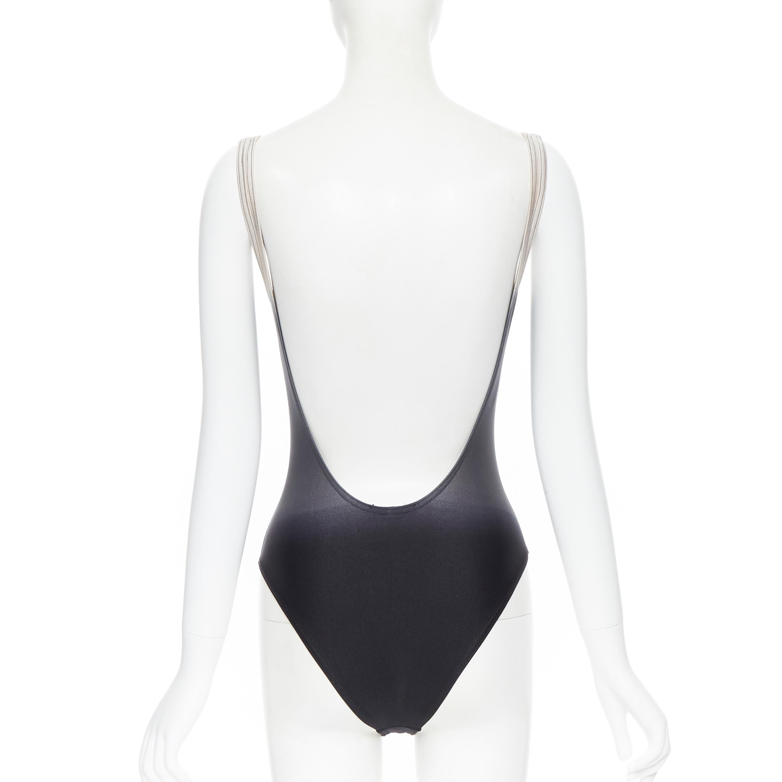 Black GUCCI TOM FORD grey black ombre gradient scoop back G charm swimsuit body top XS