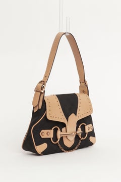 Gucci Tom Ford for Gucci Shoulder Bag Black Monogram Canvas Beige Leather