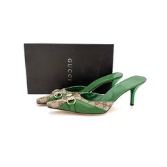 Mules à talon pointu Gucci Tom Ford, motif Horsebit, chaîne et monogramme GG, vert, taille 11