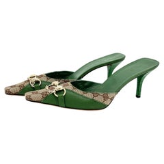Mules à talon pointu Gucci Tom Ford, motif Horsebit, chaîne et monogramme GG, vert, taille 11