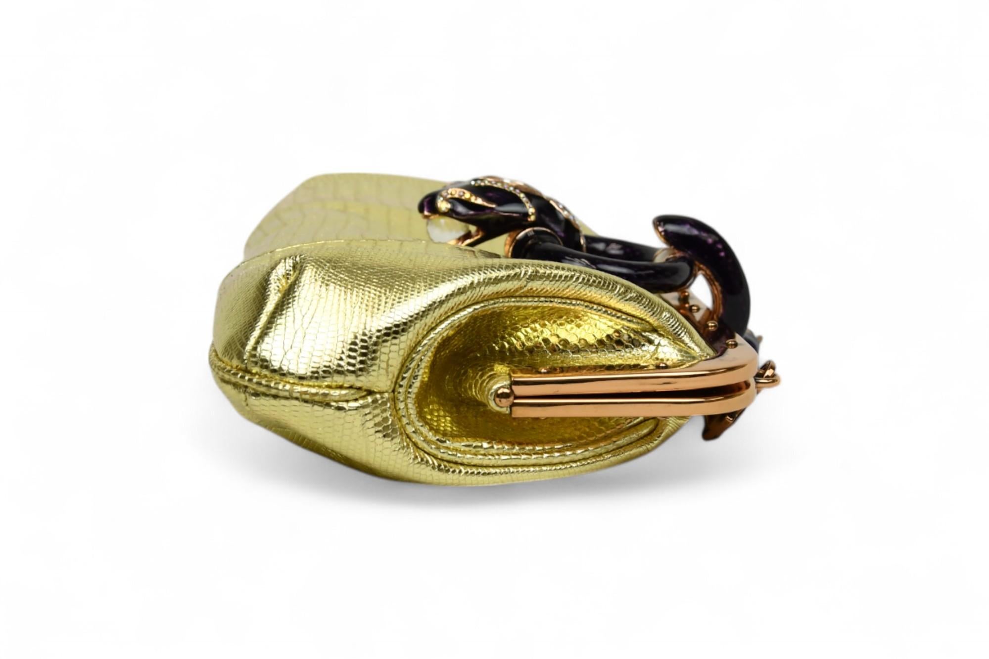 Gucci Tom Ford Metallic Lizard Frame Bag  S/S 2004 RUNWAY Jeweled Panther Clasp For Sale 2