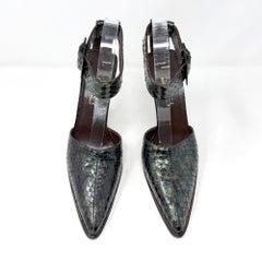 Gucci Tom Ford Python Ankle Strap Heels Black Pointed Toe Pumps EU 37