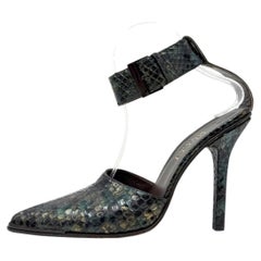 Gucci Tom Ford Python Ankle Strap Heels Black Pointed Toe Pumps EU 37