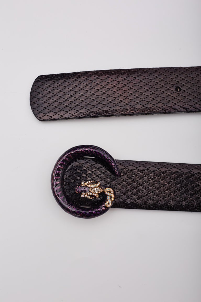 Gucci Tom Ford Python Black Leather Purple G Logo Snake Belt  display picture 1