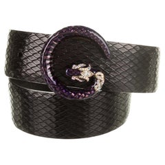 Gucci Tom Ford Python Black Leather Purple G Logo Snake Belt (85/34)