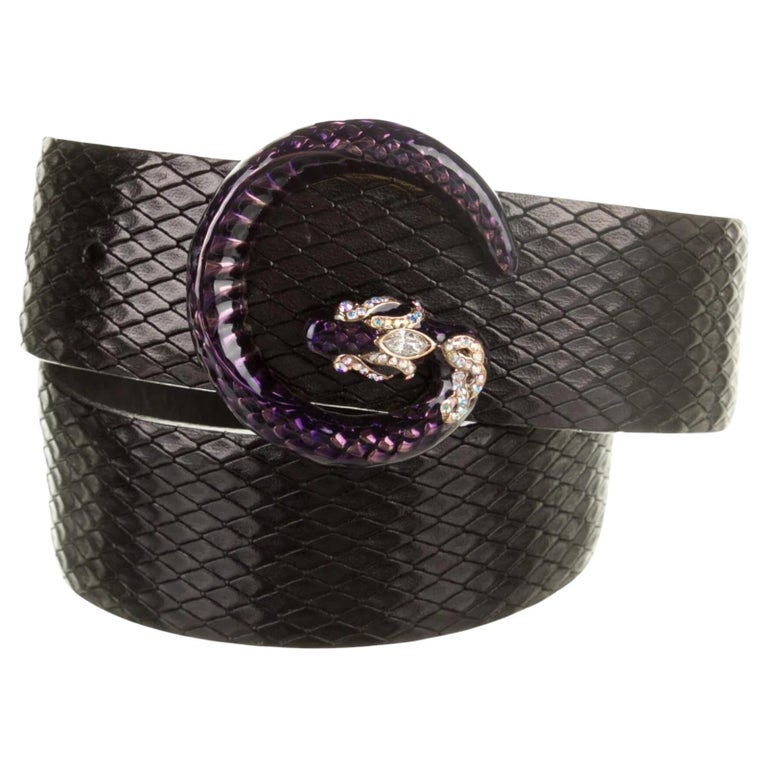 Gucci Women\'s Belt in Purple and Black Gucci Purple Leather Tiger Head Buckle Thin Belt Size 75/30  main image 4