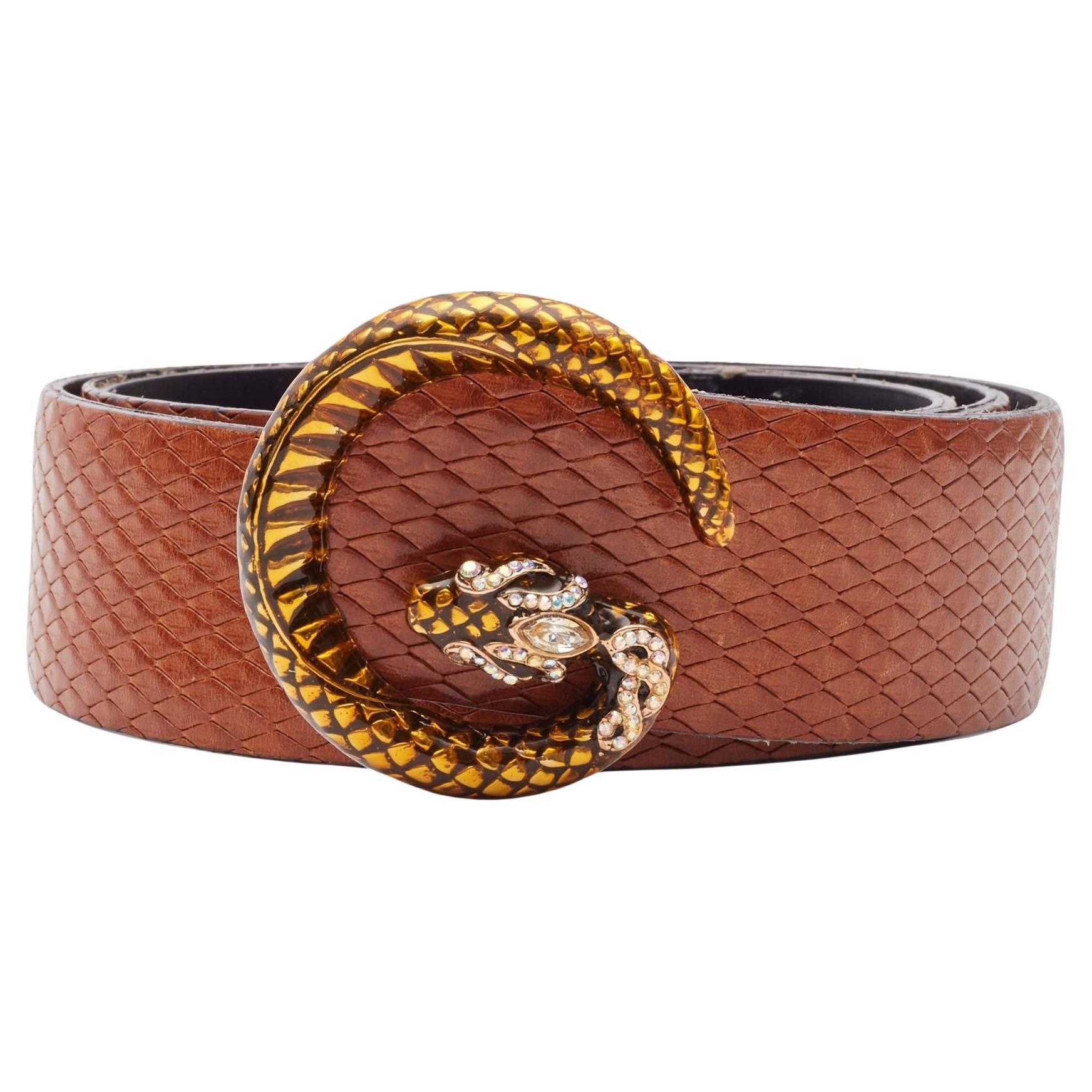 Gucci Tom Ford Python Carmel Leather Gold G Logo Snake Belt (80/32) For Sale