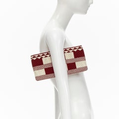 GUCCI TOM FORD red beige aztec geometric bead embellished top zip clutch bag