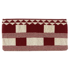 Retro GUCCI TOM FORD red beige aztec geometric bead embellished top zip clutch bag