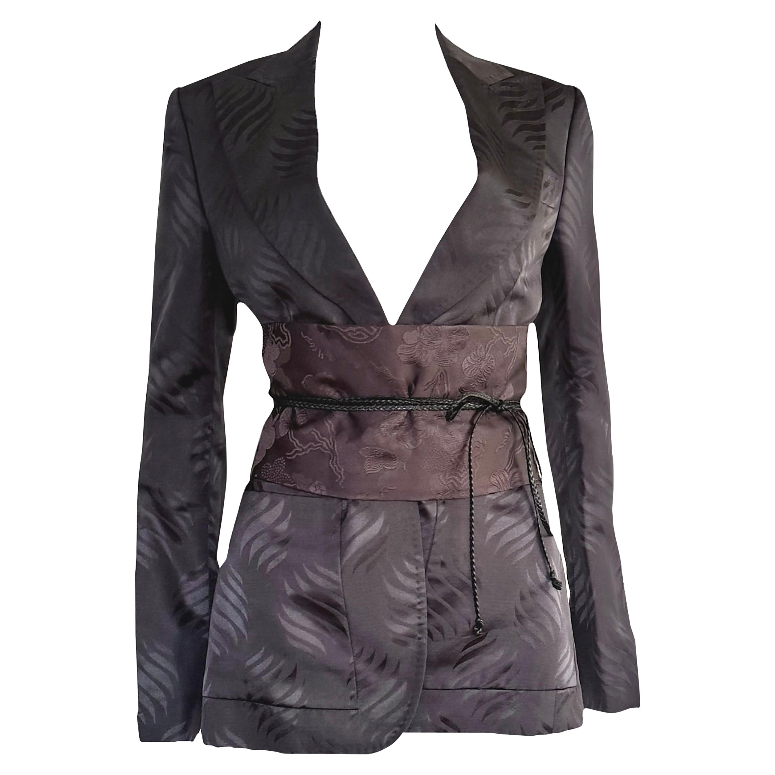 Tom Ford for Gucci - Passerella A/I 2002 - Blazer kimono in seta jacquard con cintura obi in vendita