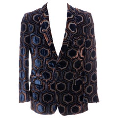 Gucci Tom Ford Runway Men's Navy Blue Geometric Velvet Evening Jacket, Fall 2000