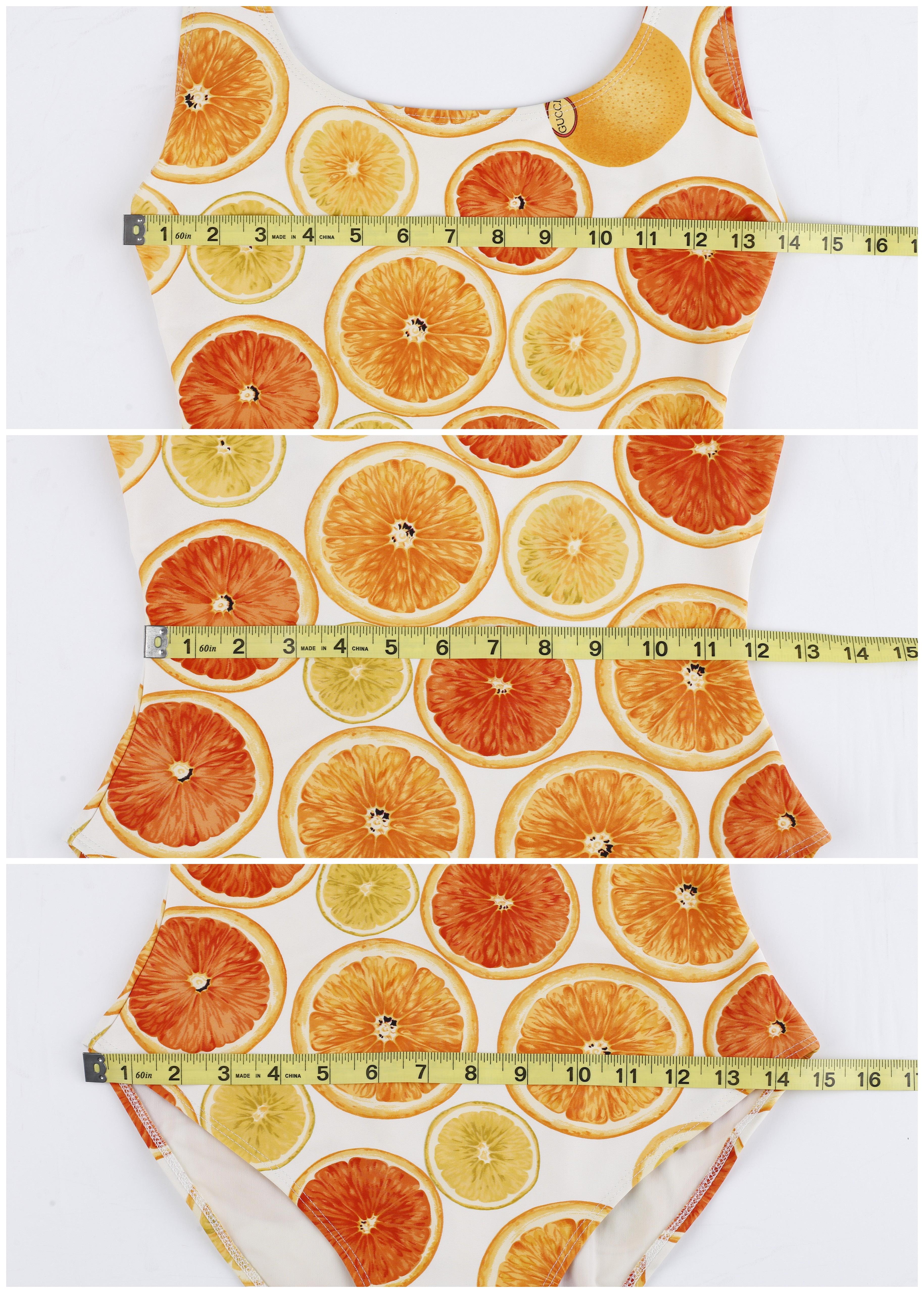 Gucci Tom Ford S/S 1995 Orange Citrus Fruit Print Plunge Back One Piece Swimsuit For Sale 7