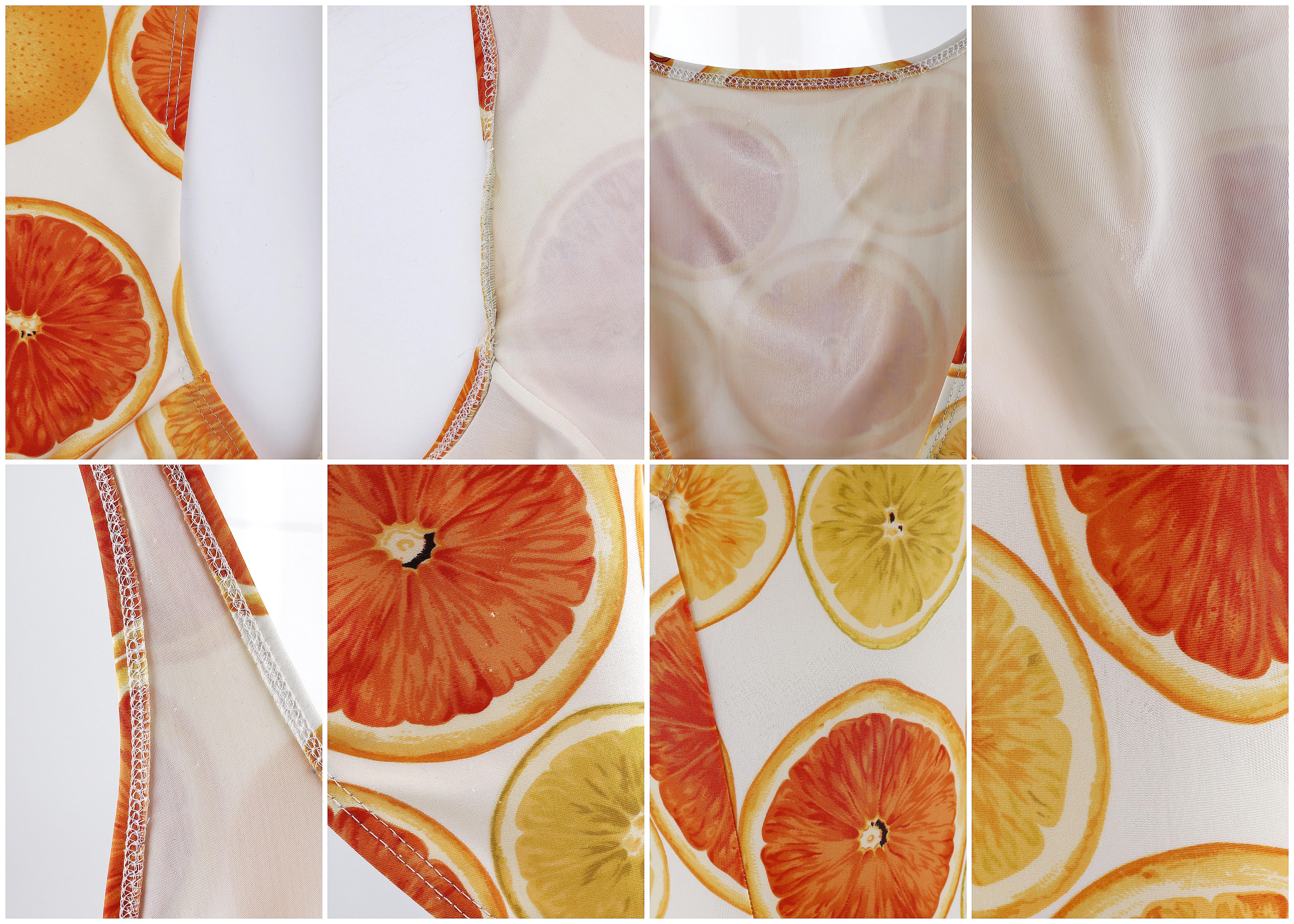 Gucci Tom Ford S/S 1995 Orange Citrus Fruit Print Plunge Back One Piece Swimsuit For Sale 9