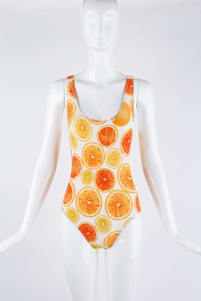 Gucci Tom Ford S/S 1995 Orange Citrus Fruit Print Plunge Back One