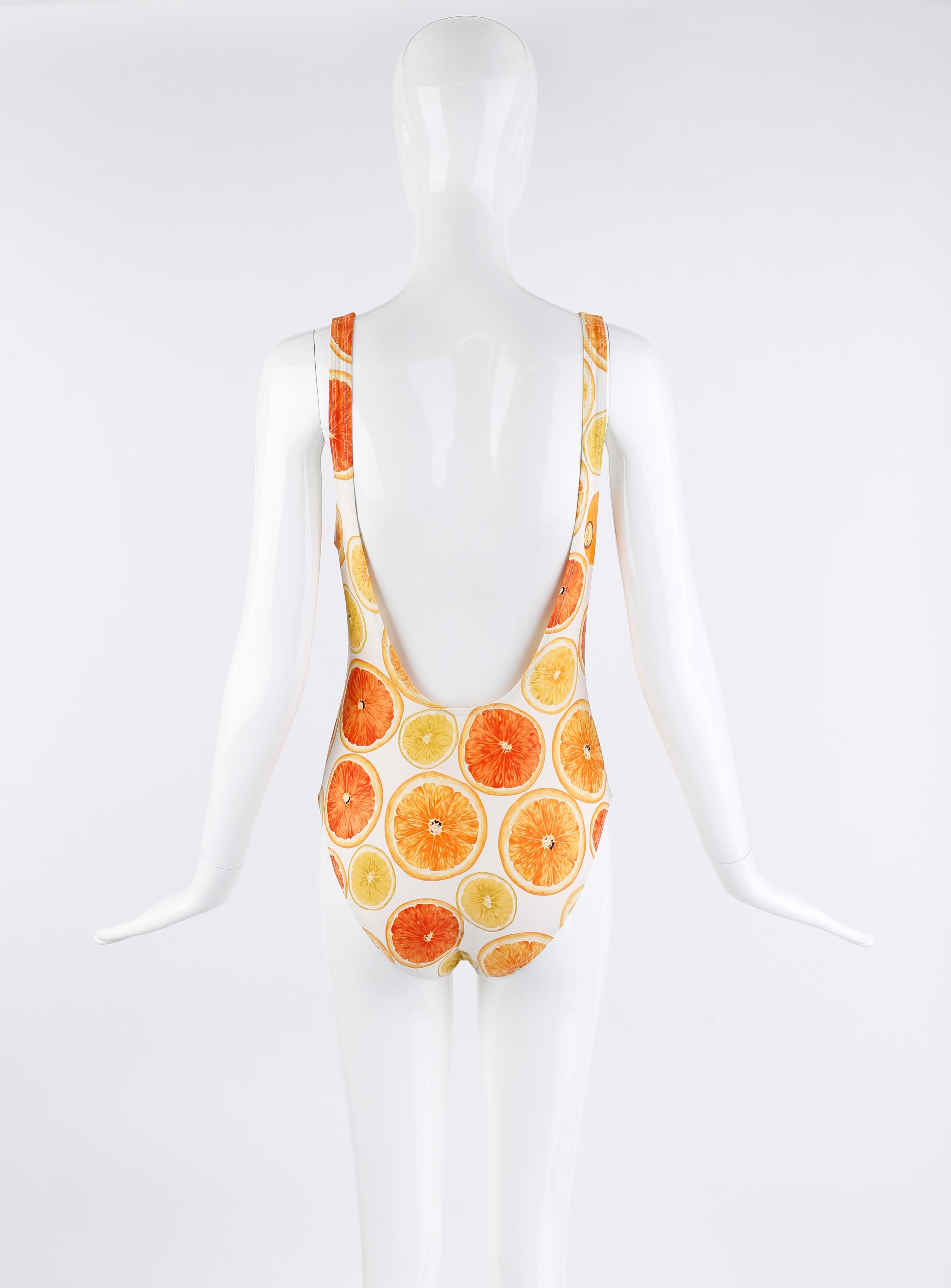 Gucci Tom Ford S/S 1995 Orange Citrus Fruit Print Plunge Back One Piece Swimsuit For Sale 3