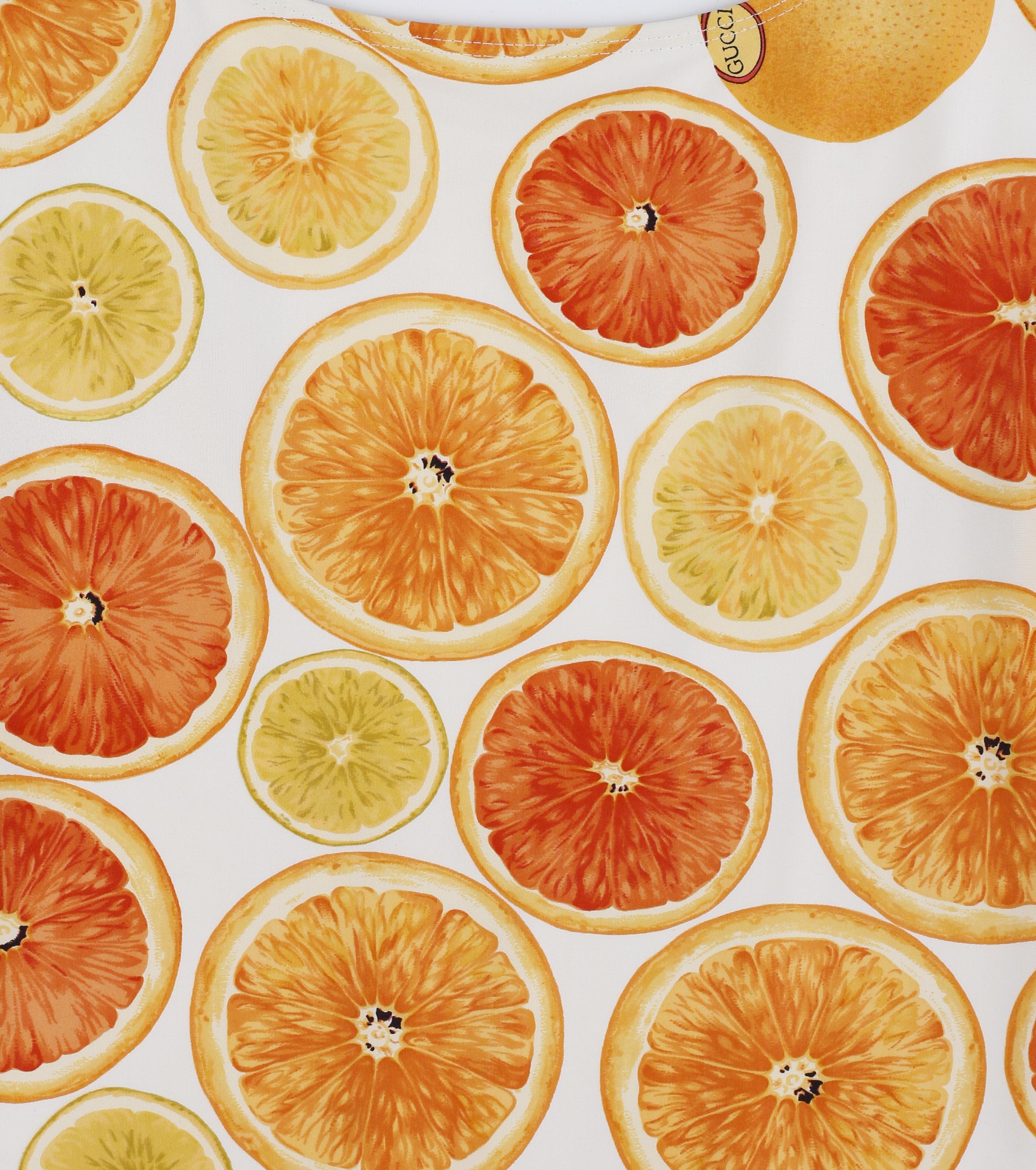 Gucci Tom Ford S/S 1995 Orange Citrus Fruit Print Plunge Back One Piece Swimsuit For Sale 5