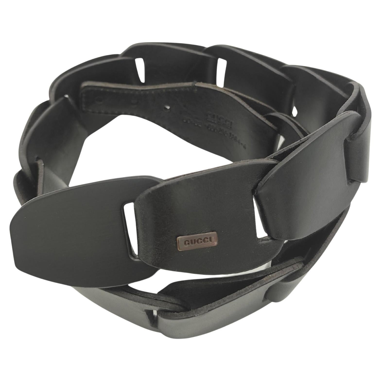Gucci Tom Ford S/S 1997 black leather chain belt For Sale