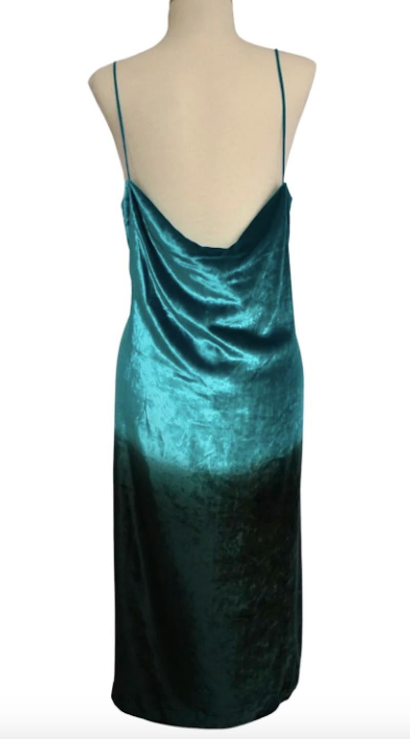 Gucci Tom Ford Blue & Green Velvet Dress. This dress is a runway piece from an unforgettable era of fashion. Tom Ford brought exquisitely sleek minimalism to Gucci, making every collection as memorable as the last. This piece is nothing short of