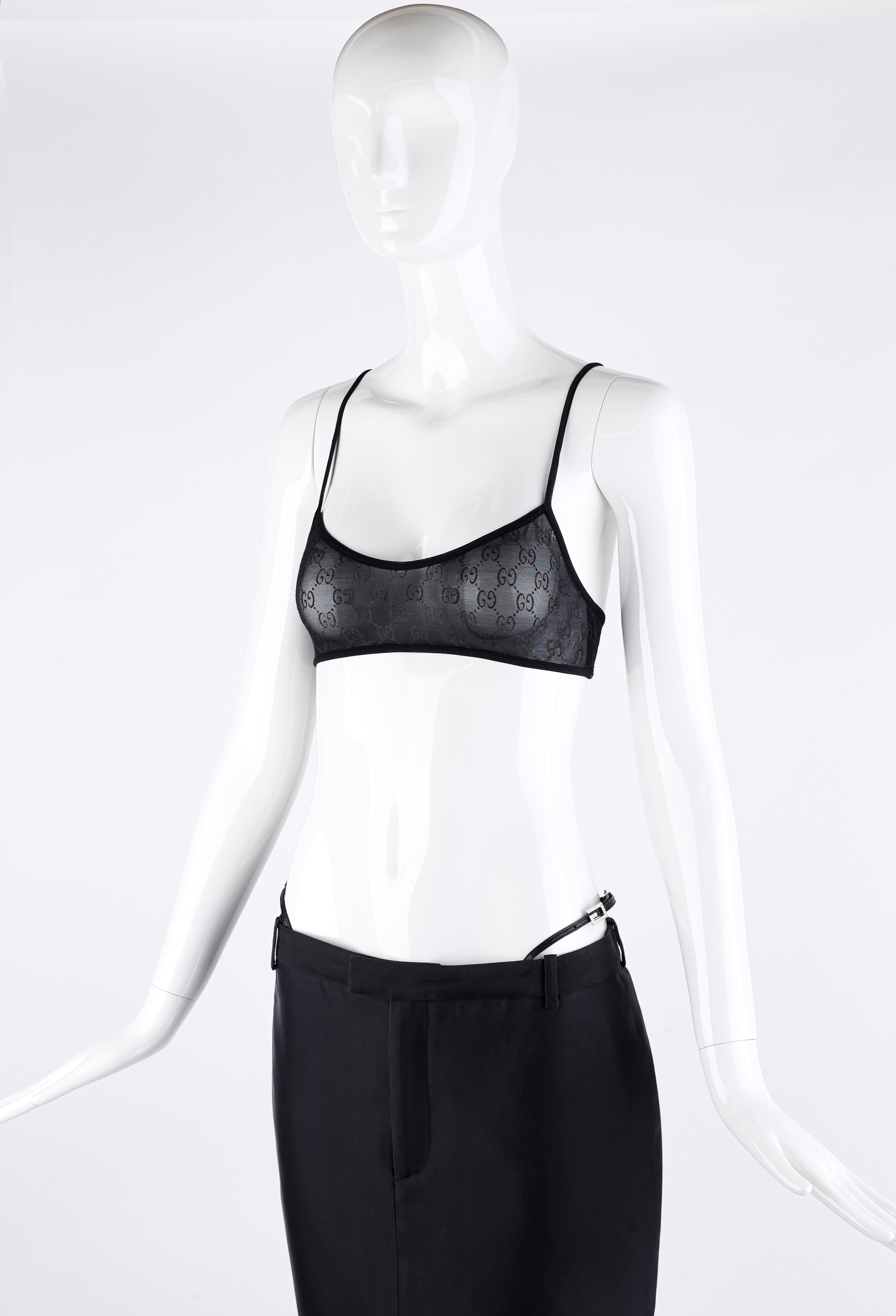 Gucci Tom Ford S/S 1998 Swarovski Crystal G-String Pencil Skirt GG Monogram Bra In Good Condition In Chicago, IL