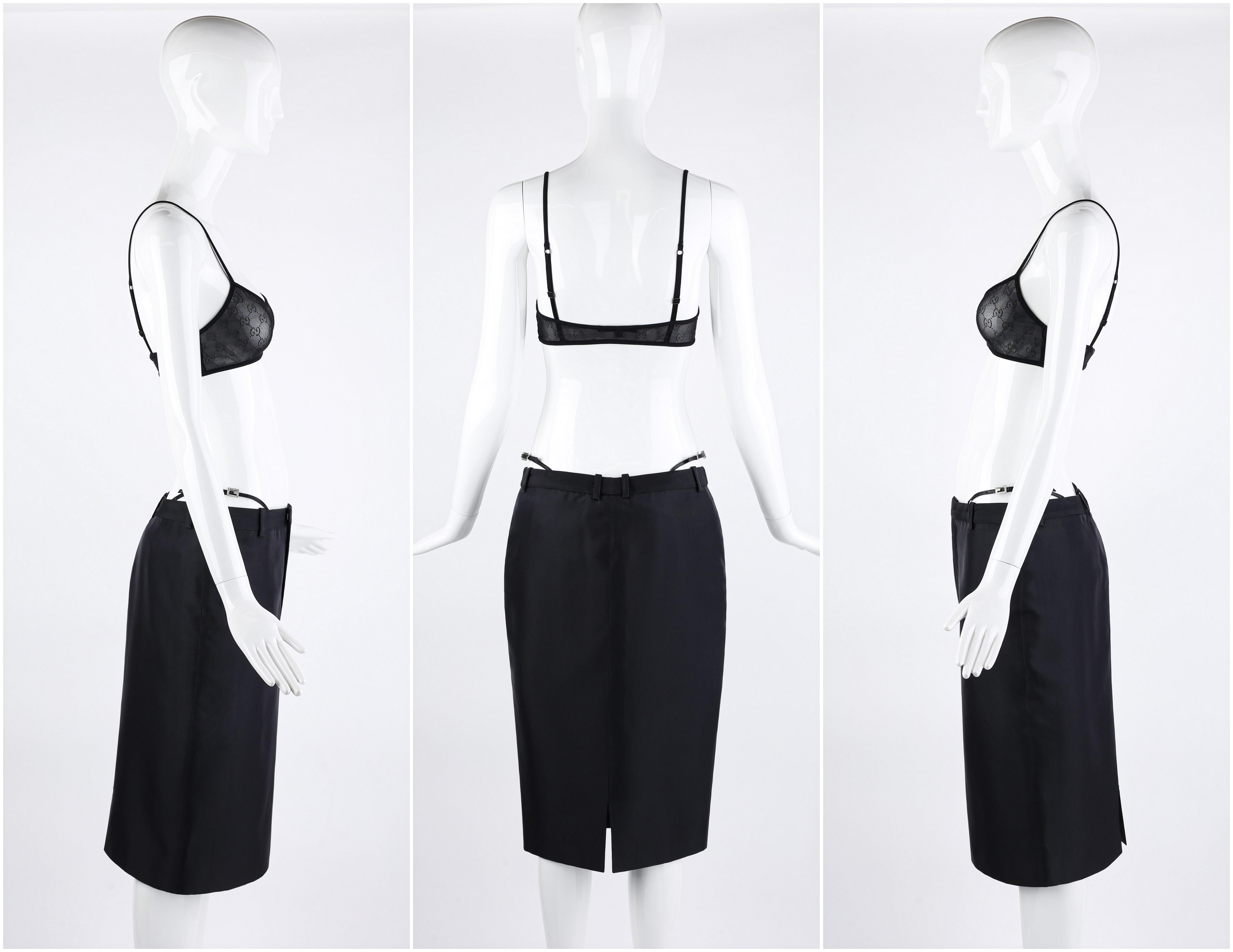 Gucci Tom Ford S/S 1998 Swarovski Crystal G-String Pencil Skirt GG Monogram Bra 1