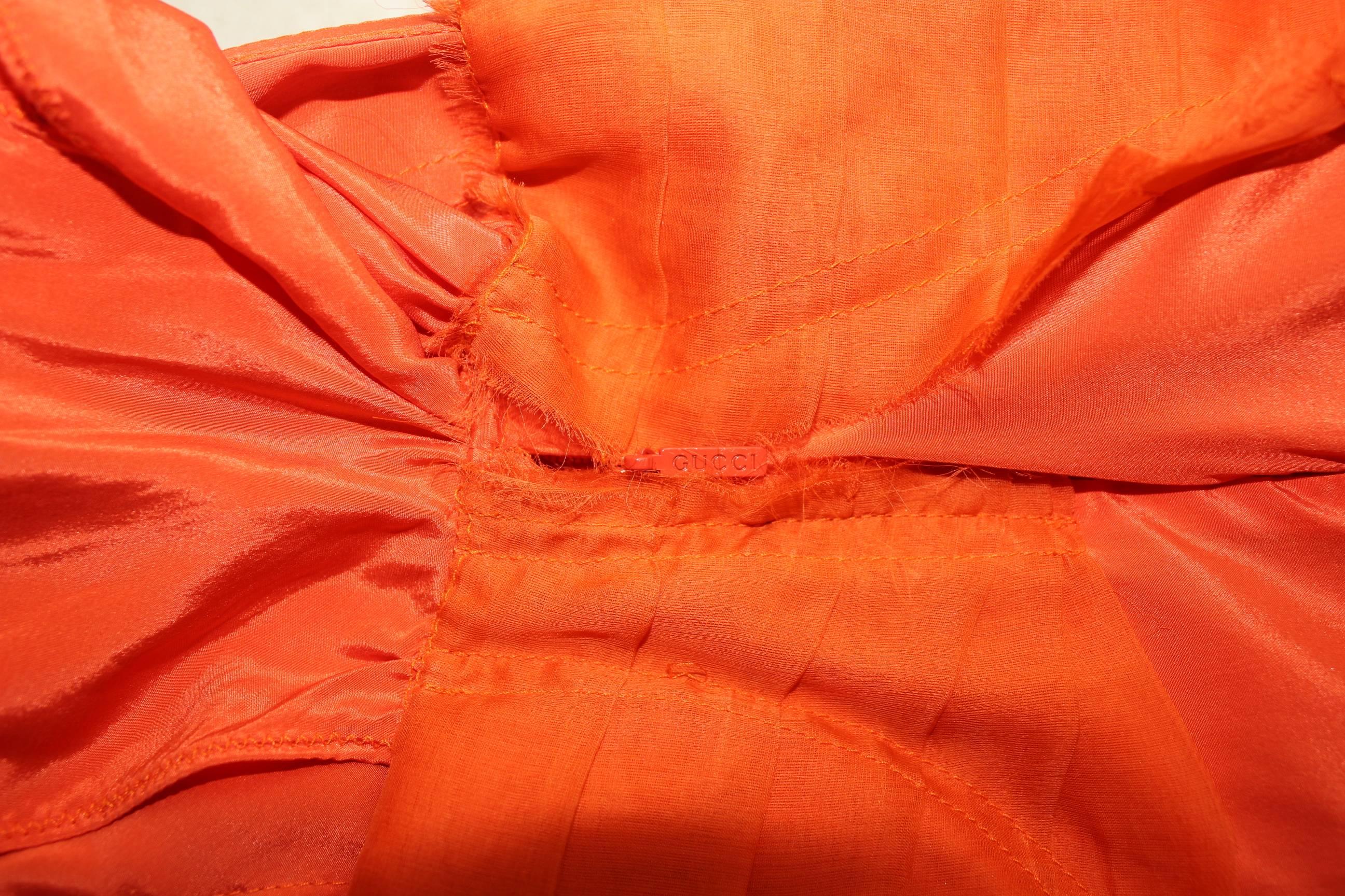 Red UNWORN Gucci Tom Ford Spring 2004 Tangerine Frayed Silk Organza Dress