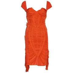 UNWORN Gucci Tom Ford Spring 2004 Tangerine Frayed Silk Organza Dress