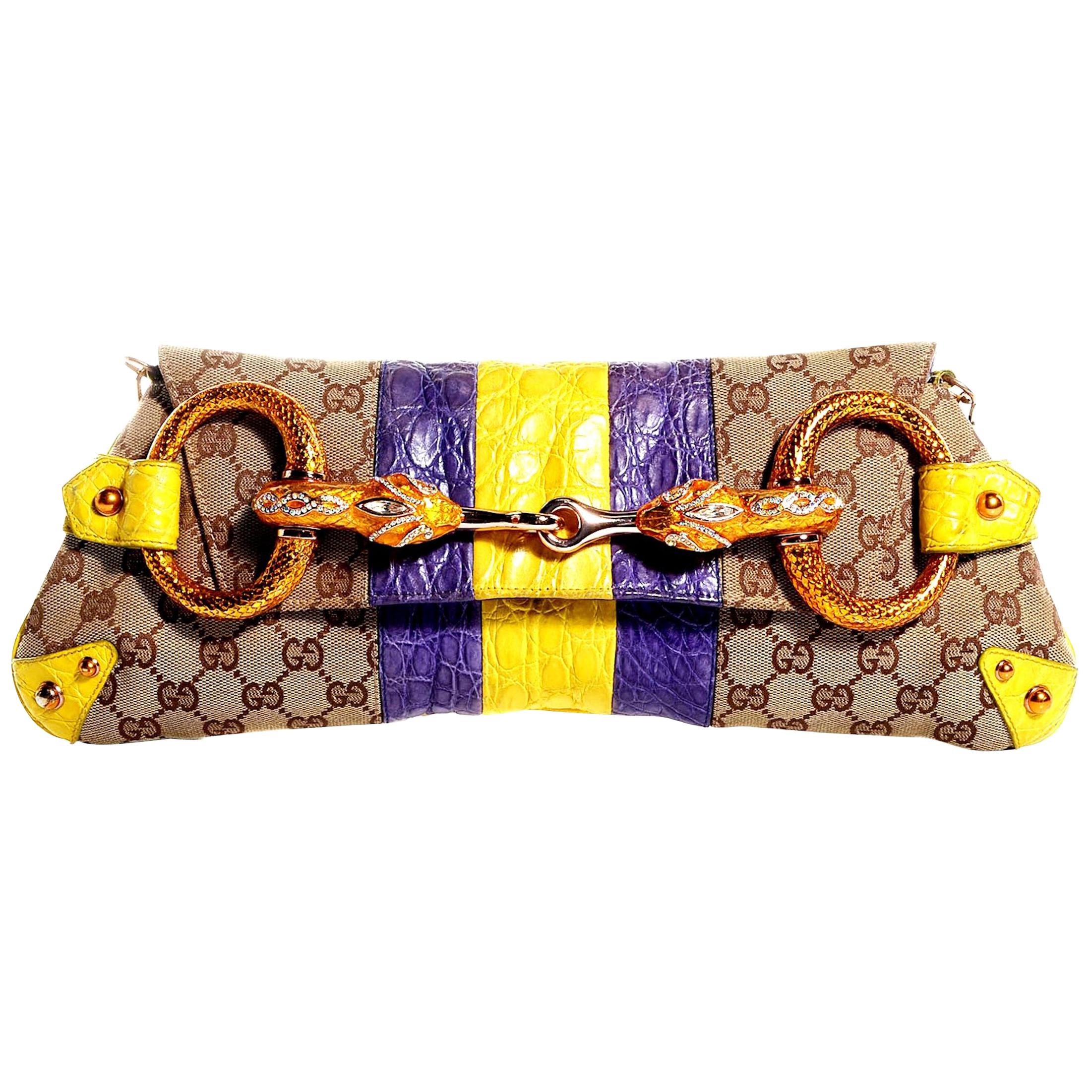 Gucci Tom Ford SS 2004 XL GG Monogram Jeweled Snake Head Bag